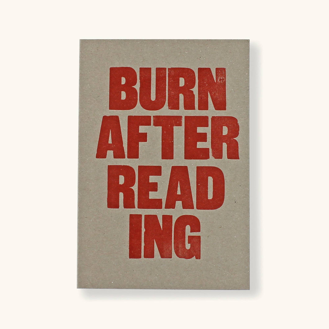 Letterpress Burn After Reading Notebook