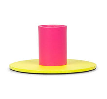 Load image into Gallery viewer, Two-Tone Sulphur &amp; Neyron Pink Metal Candleholder
